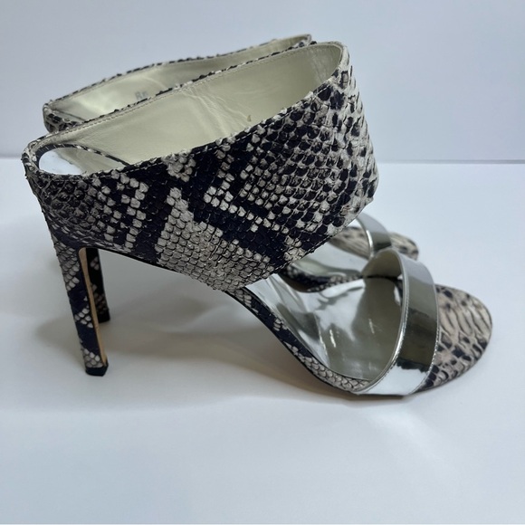 Stuart Weitzman Myslide Snakeskin and Silver Strap Stiletto Pump Mules Size 10.5 - Picture 4 of 15